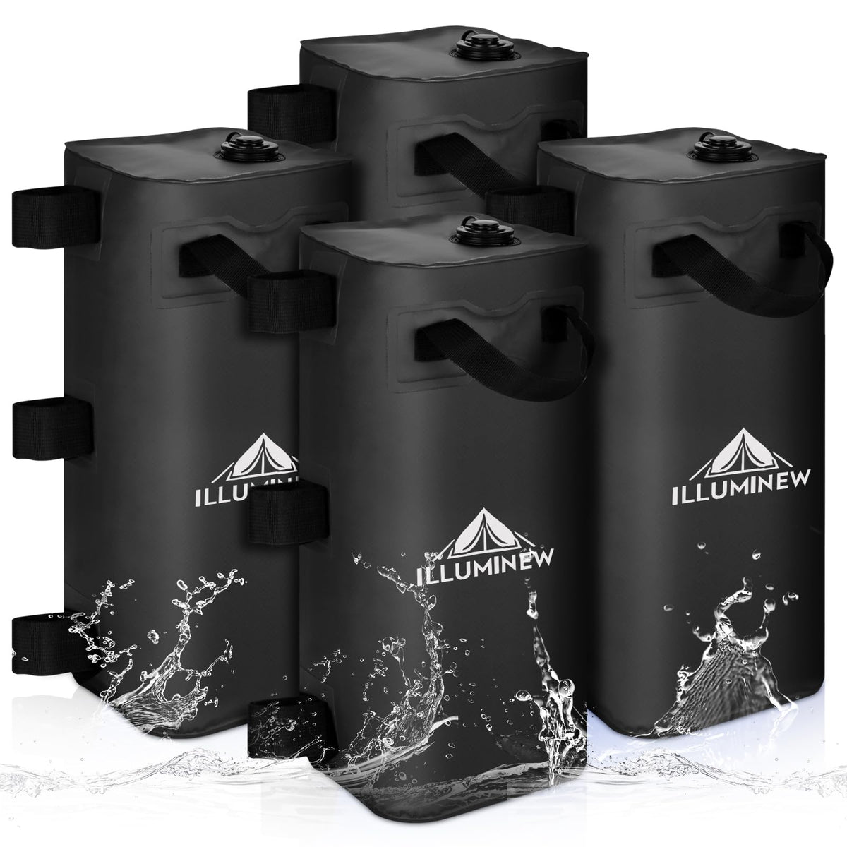 ILLUMINEW canopy water weight bag 4-pack in use securing a gazebo against wind.