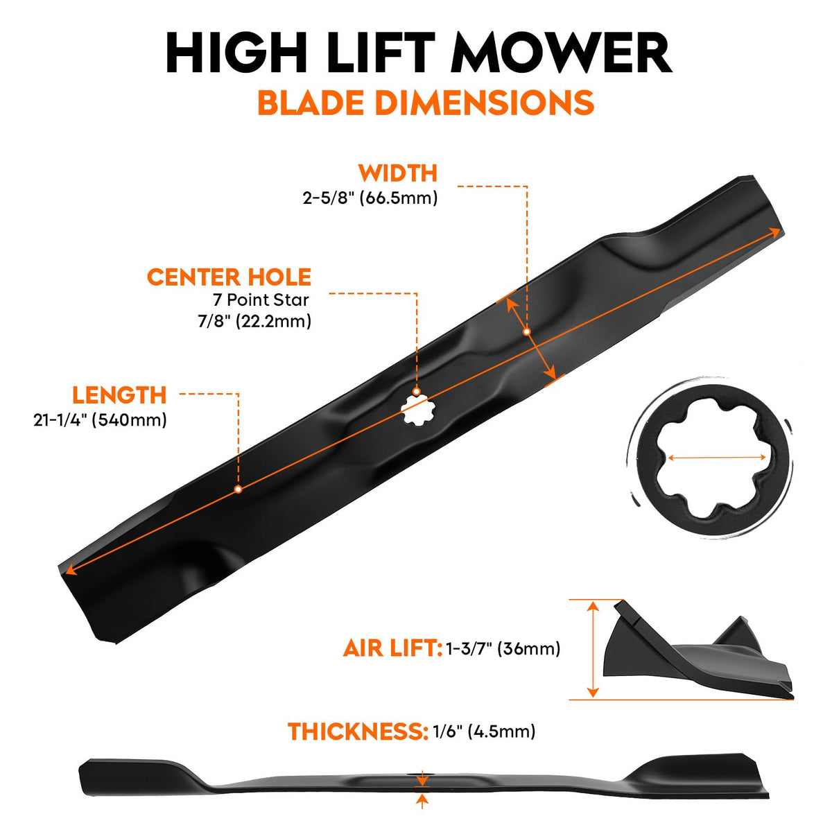 Blades compatible with John Deere D130, D110, and D105 decks.