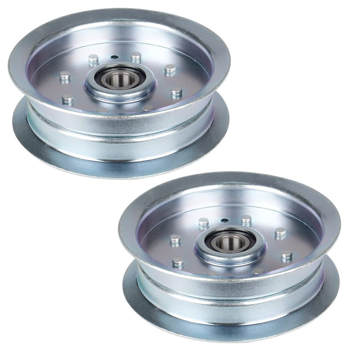 ILONPA flat idler pulley close-up highlights durable construction for stable mower drive.
