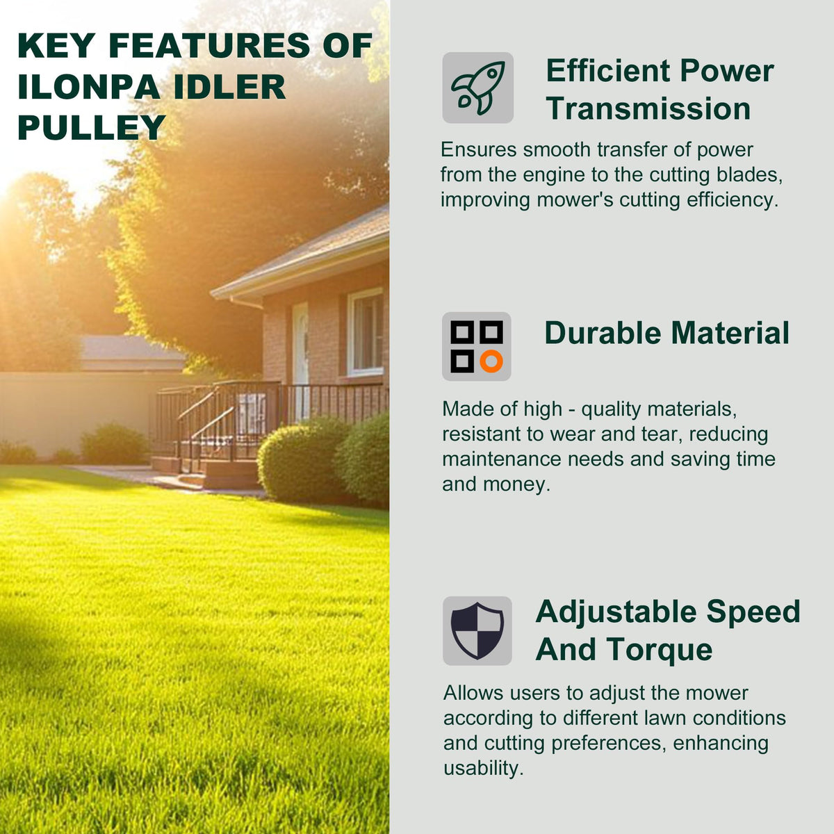 ILONPA flat idler pulley with precise dimensions diagram supports belt alignment.