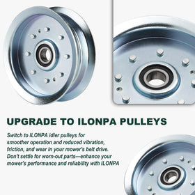 ILONPA flat idler pulley side view emphasizes compact profile for tight spaces.