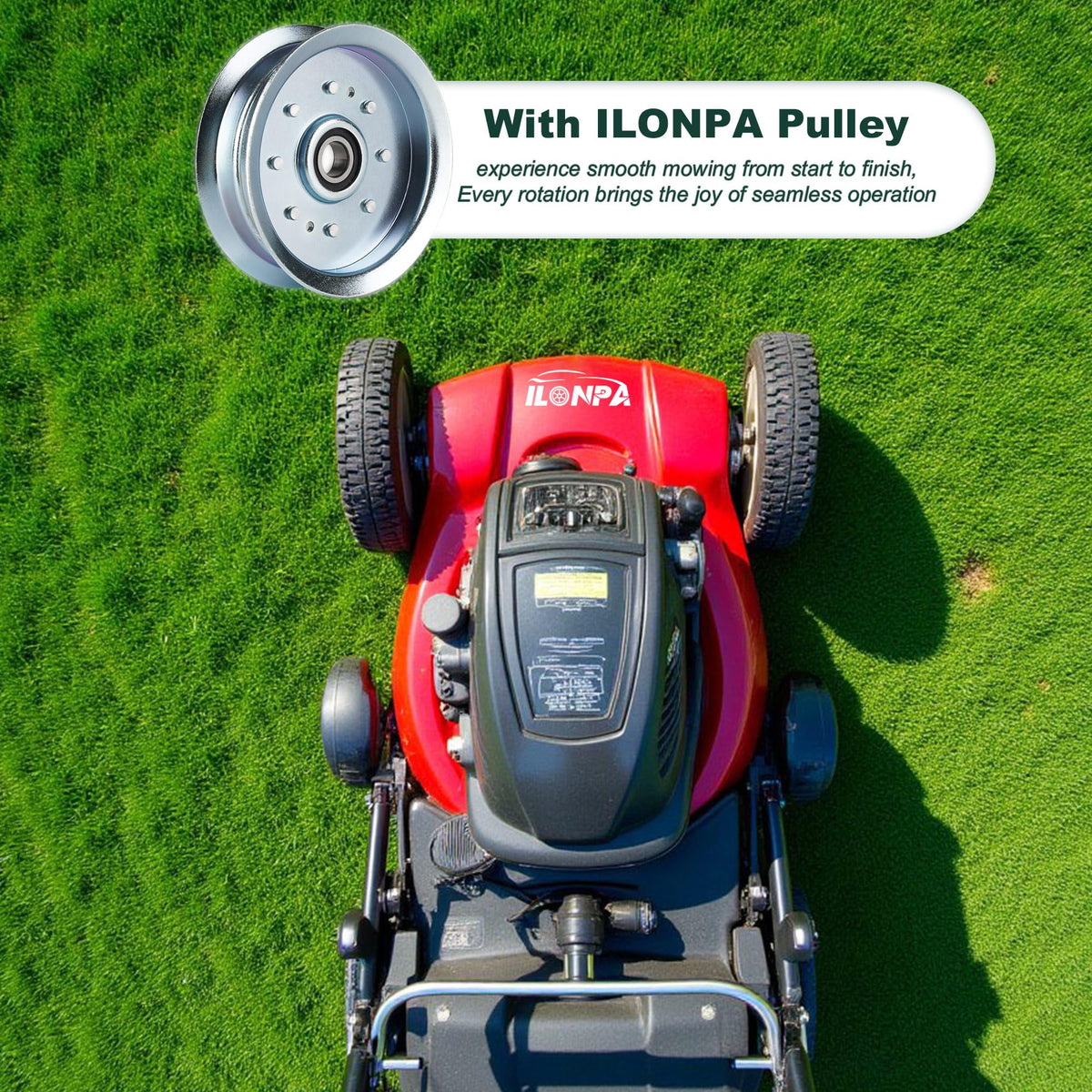 ILONPA idler pulley packaging shot signals easy replacement and installation.