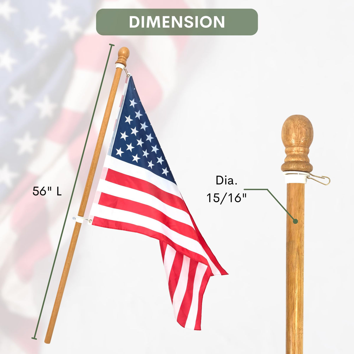 ILOT wood grain lacquered finish adds classic charm to outdoor flag setups.