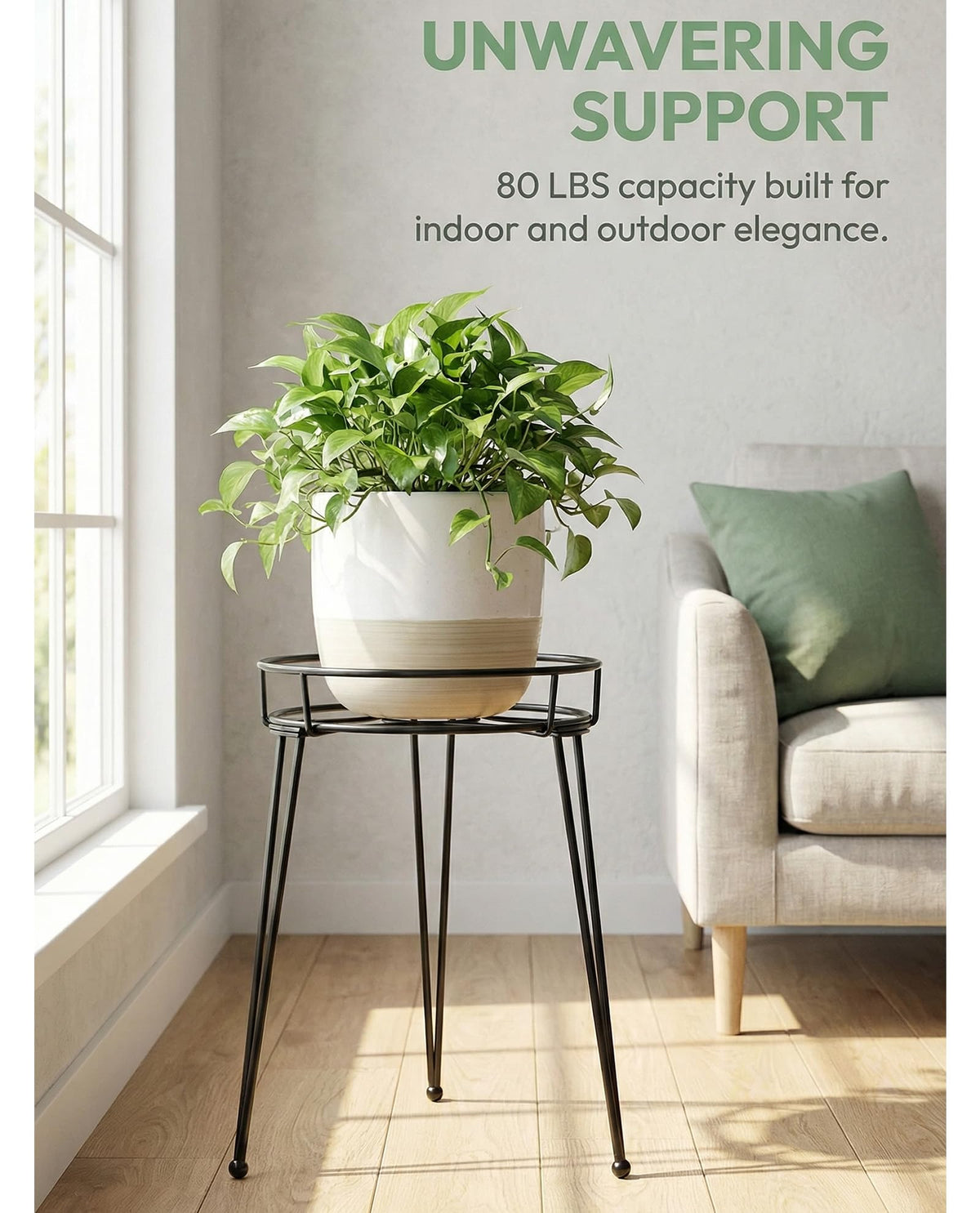iLTreFlo heavy-duty iron construction supports sizable planters securely.