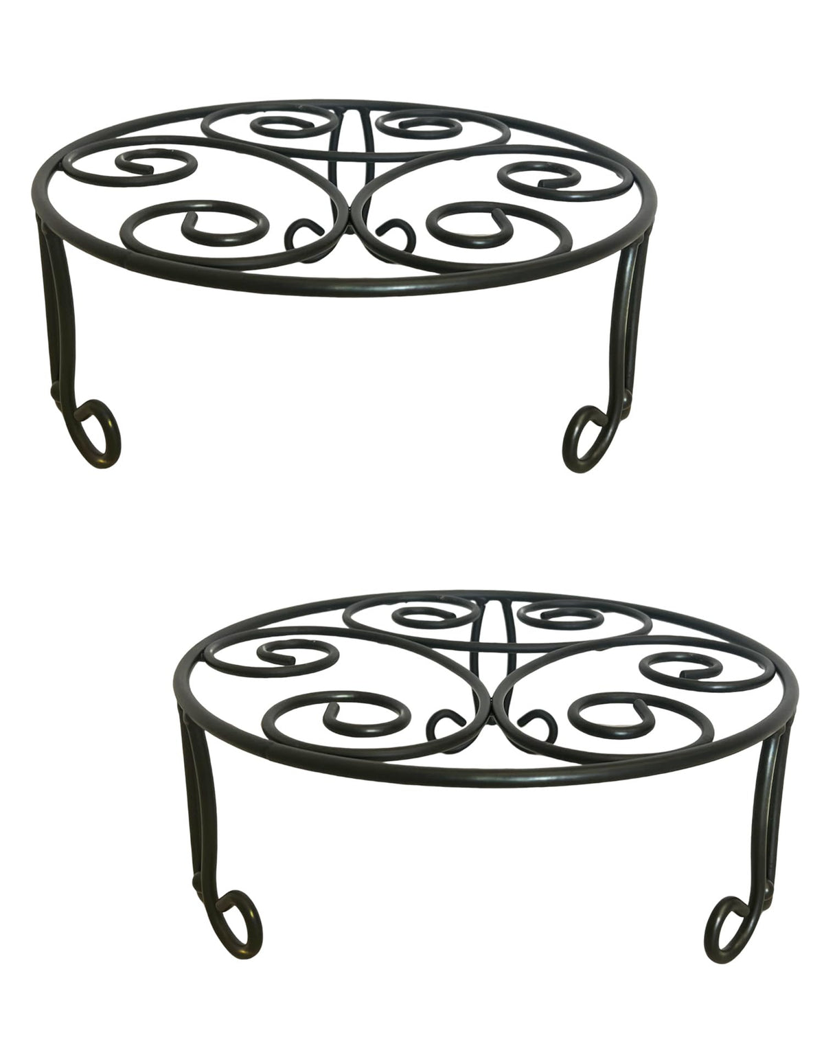 iLTreFlo iron plant stand low-profile 13-inch diameter suitable for heavy pots indoors or on patios.