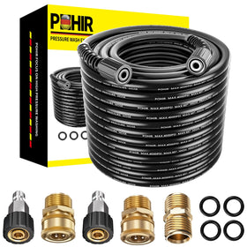 POHIR 100ft Pressure Washer Hose Kit — 4000 PSI, M22 Adapters & Quick Connects