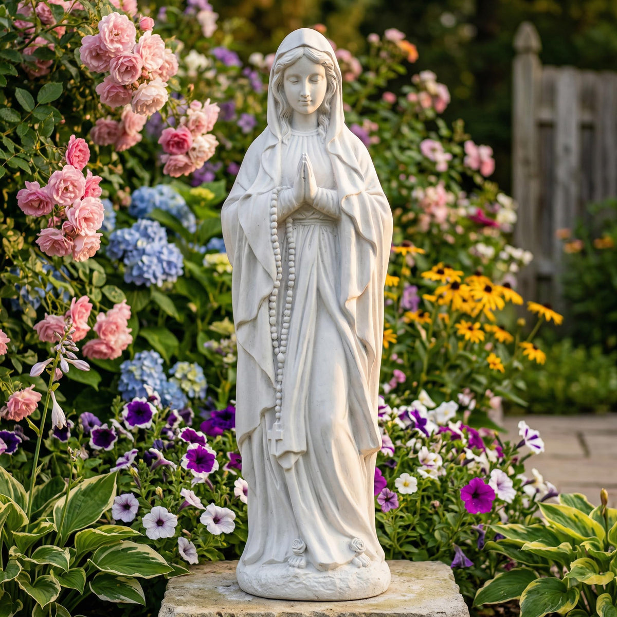 JXNCJXZG Virgin Mary Praying Statue – 29.3 Inch Outdoor Garden Decor | Magnesium Oxide Stone Sculpture