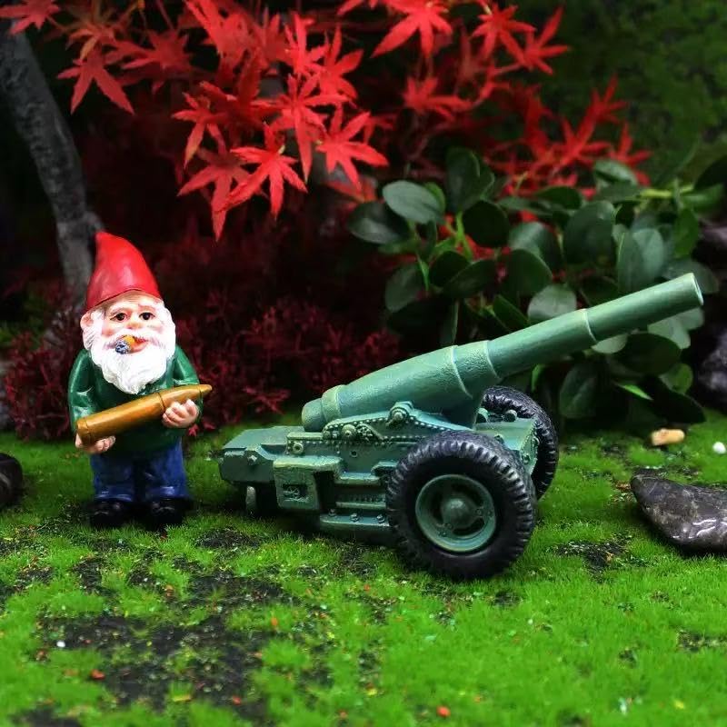 Lamnes Funny Garden Gnome Statue with Cannonball and Cannon Cart – Whimsical Outdoor Decor
