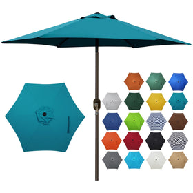 Blissun cerulean 7.5 ft patio umbrella opens to shade a table outdoors