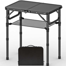 YihuiKo Folding Picnic Table with Storage Net – Matte Black Aluminum, 23.6 x 15.8, 27.5 inch max height
