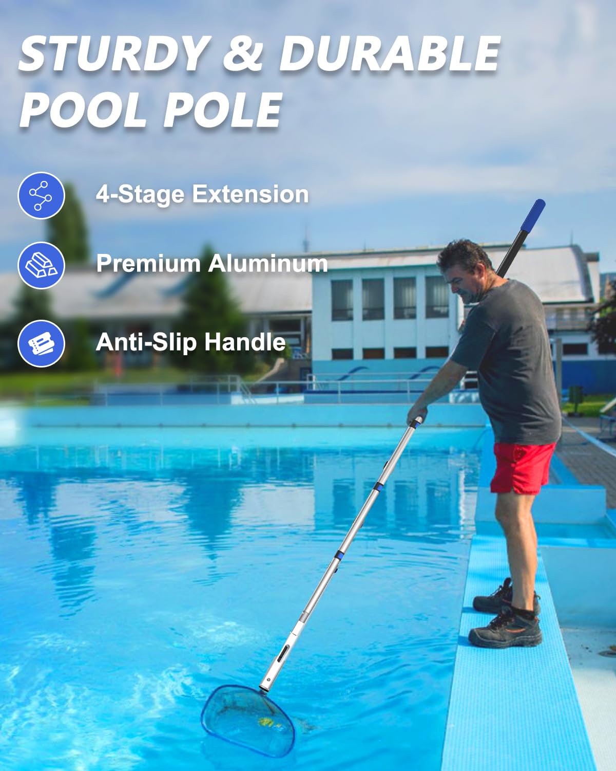 SKGPOLE Swimming Pool Pole — 16 ft Telescopic Aluminum, Universal 1-1/4