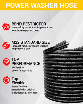 POHIR 100ft Pressure Washer Hose Kit — 4000 PSI, M22 Adapters & Quick Connects