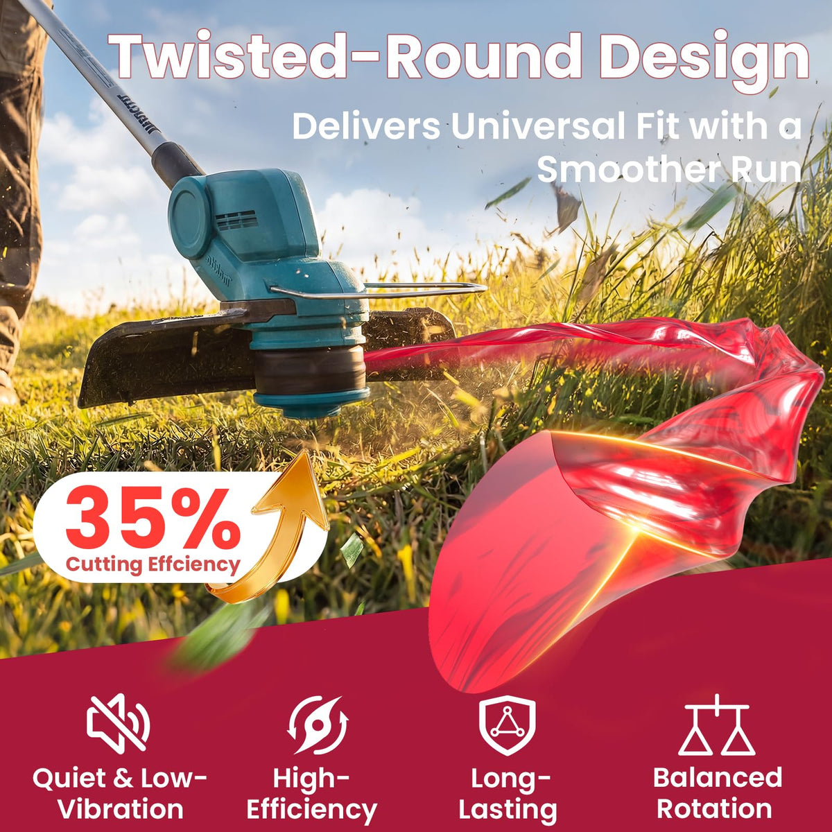 YWTESCH 0.065 in Weed Trimmer Line, 430 ft Spool – Twisted Round, Universal Compatibility, Burgundy