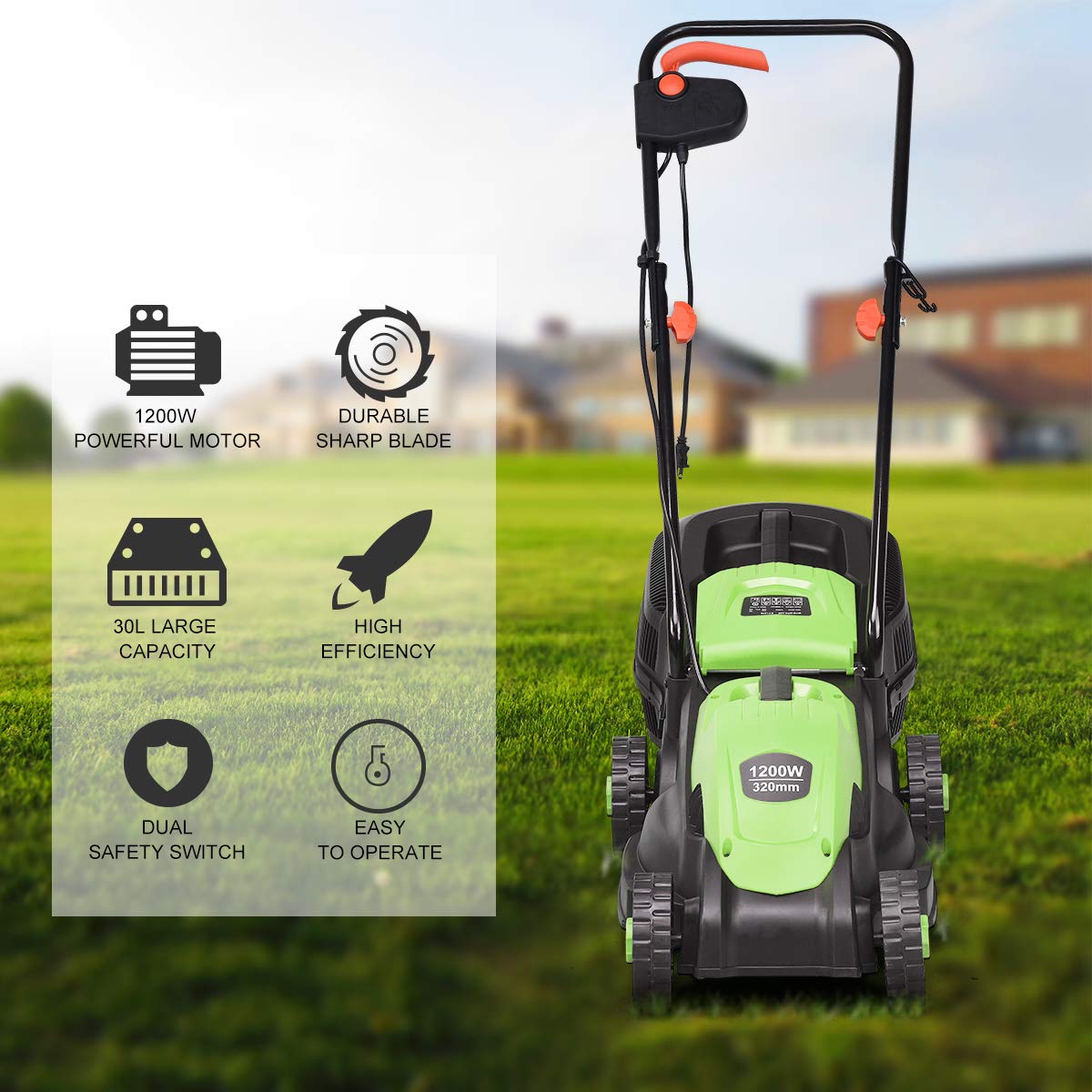 Goplus lawn mower with 30L collection bag reduces trips to empty
