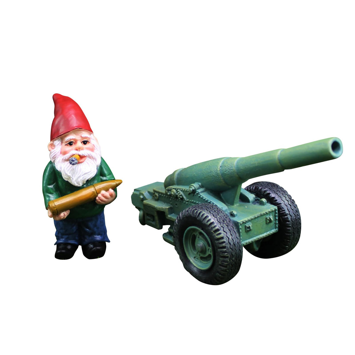 Lamnes Funny Garden Gnome Statue with Cannonball and Cannon Cart – Whimsical Outdoor Decor