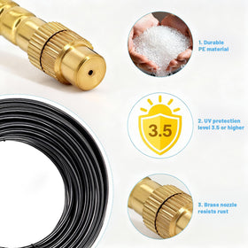Thiswing 360° Adjustable Drip Irrigation System – 50ft, 15 Brass Misting Nozzles, 1/4-Inch Tubing