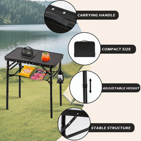 YihuiKo Folding Picnic Table with Storage Net – Matte Black Aluminum, 23.6 x 15.8, 27.5 inch max height