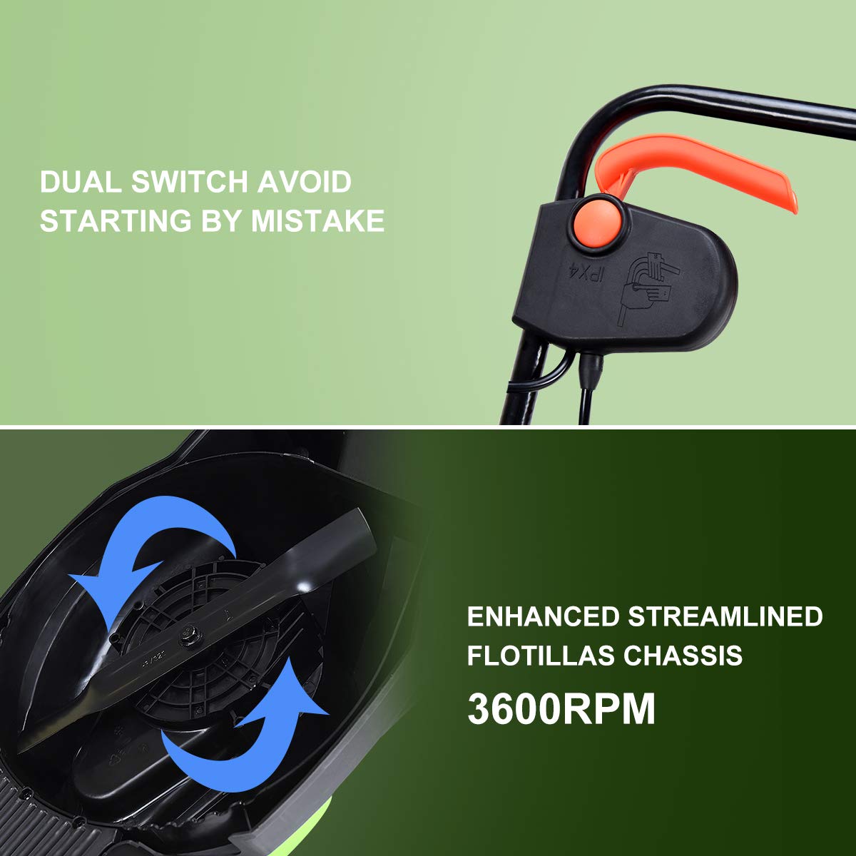 Goplus lawn mower folding handle for compact storage when idle