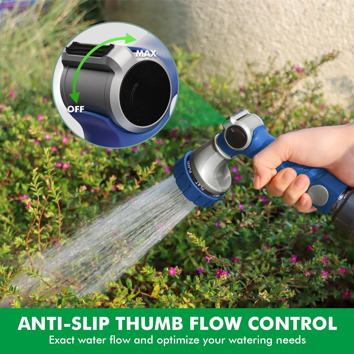 Restmo Heavy-Duty Hose Nozzle – 7-Pattern Metal Sprayer with Thumb Control (3/4