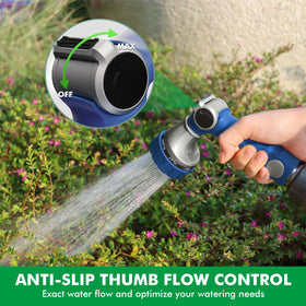 Restmo Heavy-Duty Hose Nozzle – 7-Pattern Metal Sprayer with Thumb Control (3/4