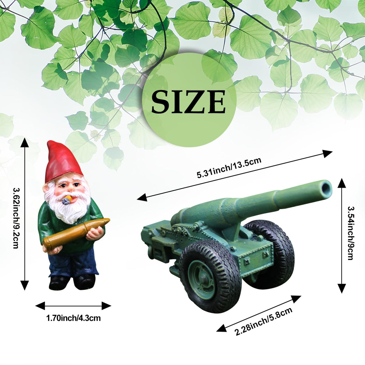 Lamnes Funny Garden Gnome Statue with Cannonball and Cannon Cart – Whimsical Outdoor Decor
