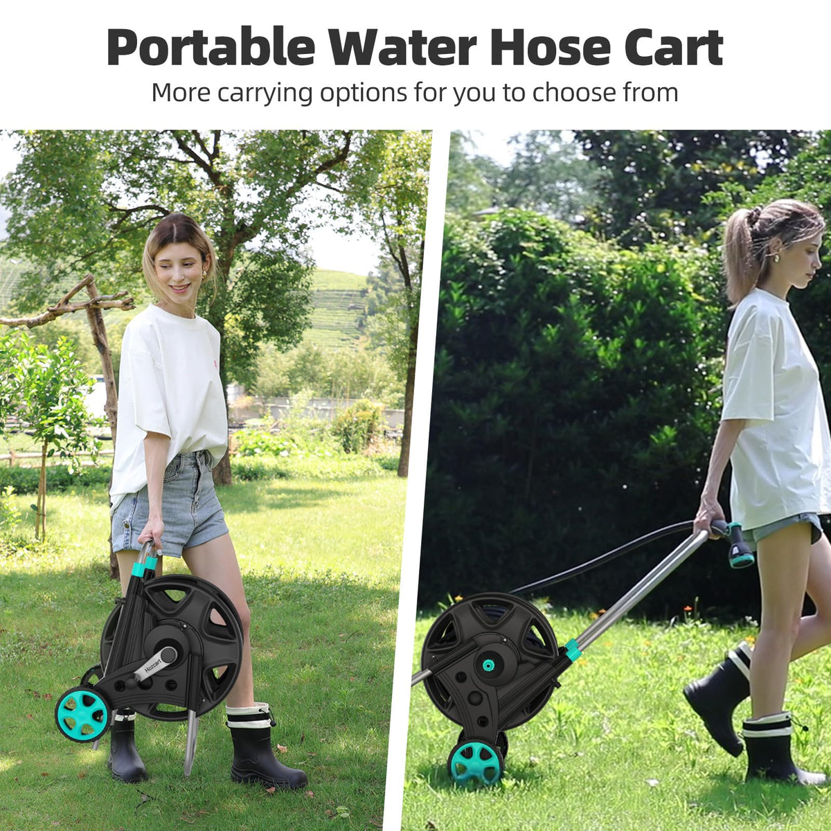 HOZCART Garden Hose Reel – Heavy-Duty Metal Cart for 100–120 ft of 5/8