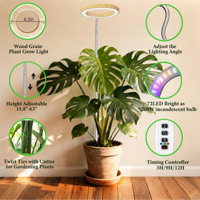 MUSELUCE Grow Light for Indoor Plants | Full Spectrum LED, Wood Grain Finish, 9.8–65in Height, Auto Timer
