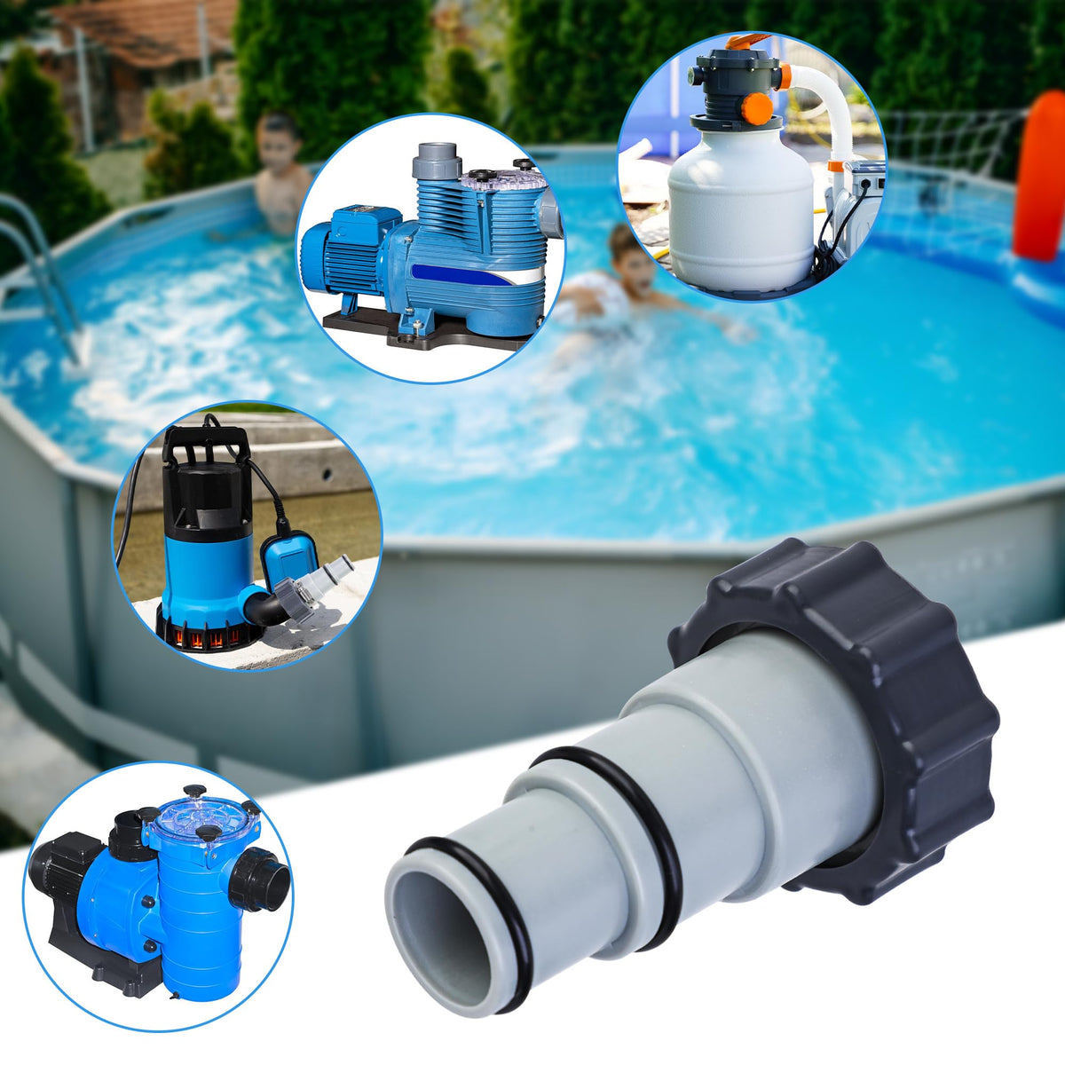 Fairooth 4 Pack A-Type Pool Hose Adapters with Clamps & Washers for Intex Pumps (1.25