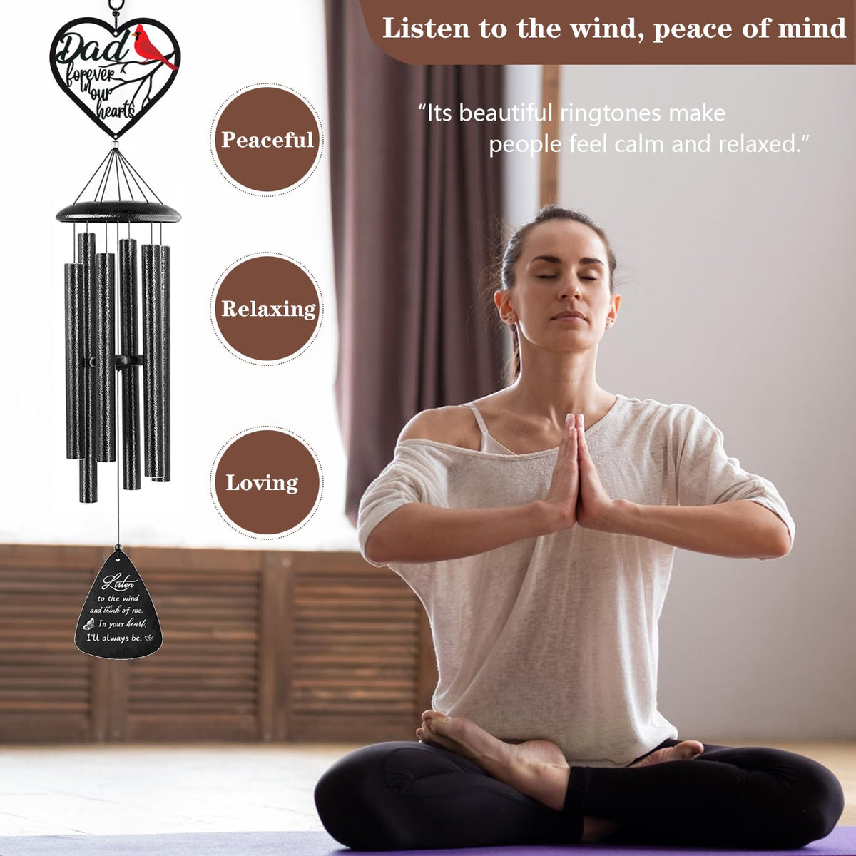 VENBEEL Sympathy Gifts for Loss of Dad – Memorial Wind Chimes (Black)