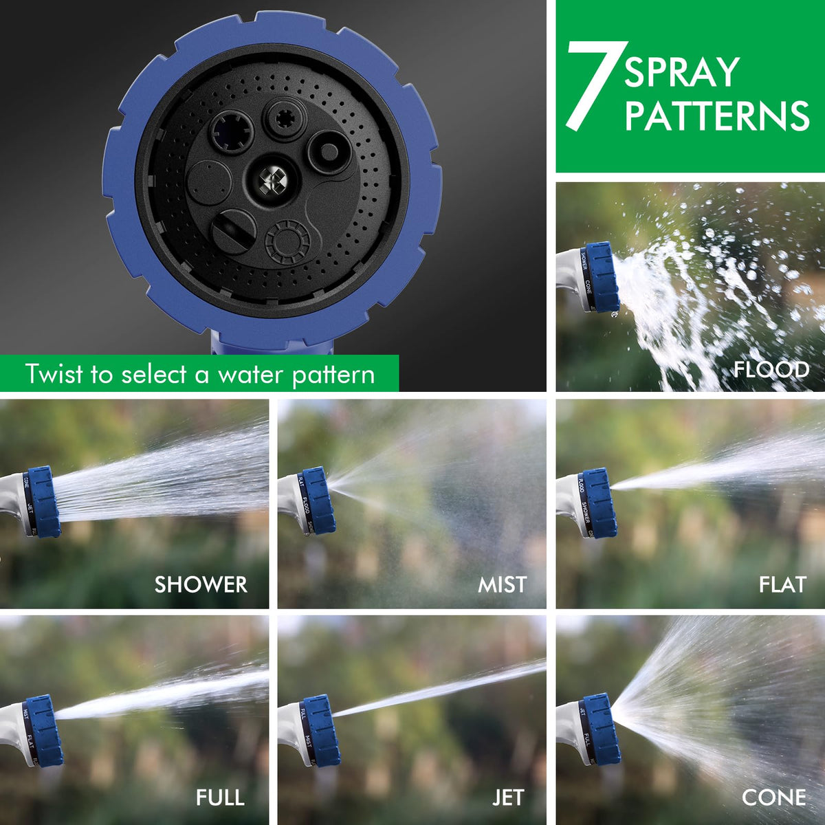 Restmo Heavy-Duty Hose Nozzle – 7-Pattern Metal Sprayer with Thumb Control (3/4