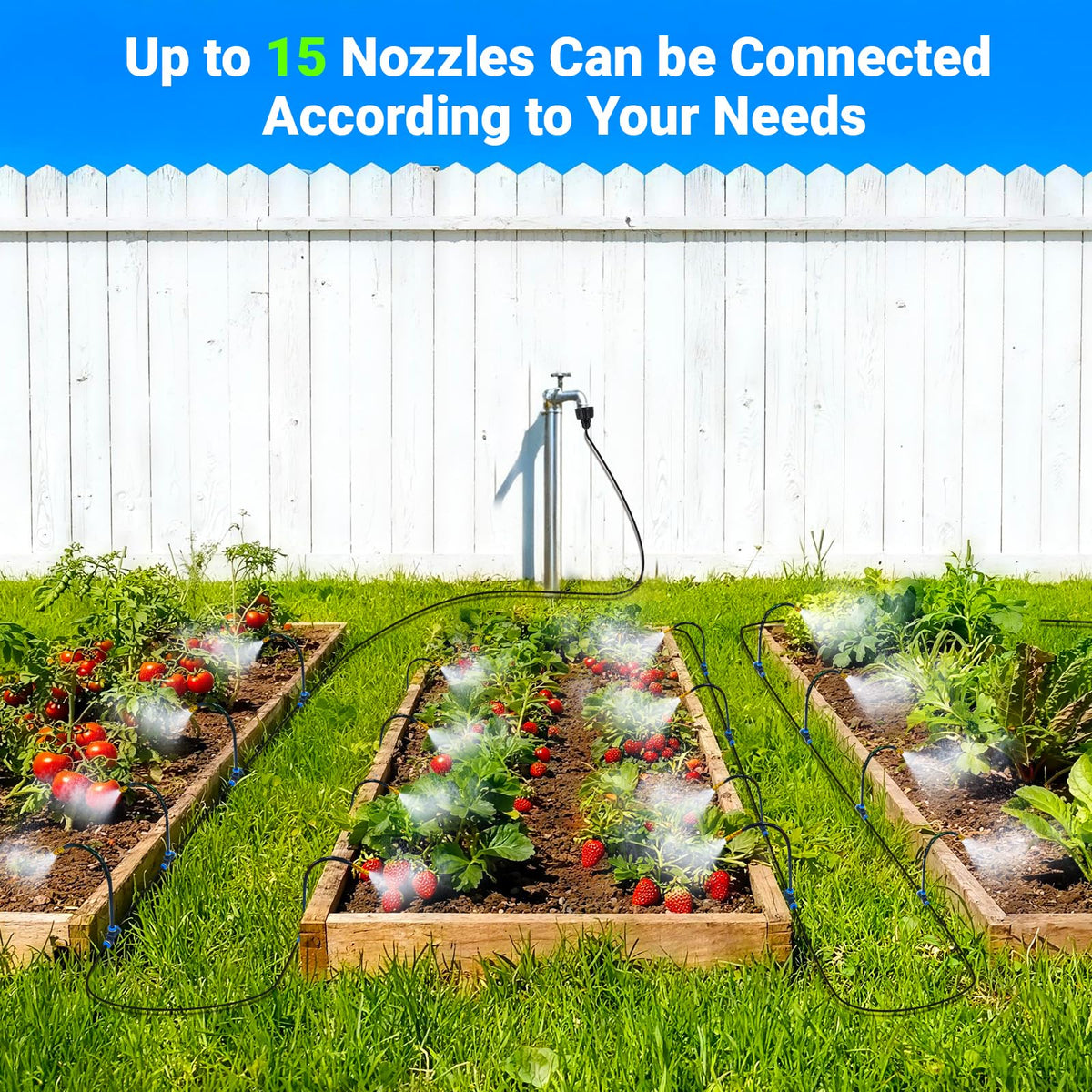 Thiswing 360° Adjustable Drip Irrigation System – 50ft, 15 Brass Misting Nozzles, 1/4-Inch Tubing