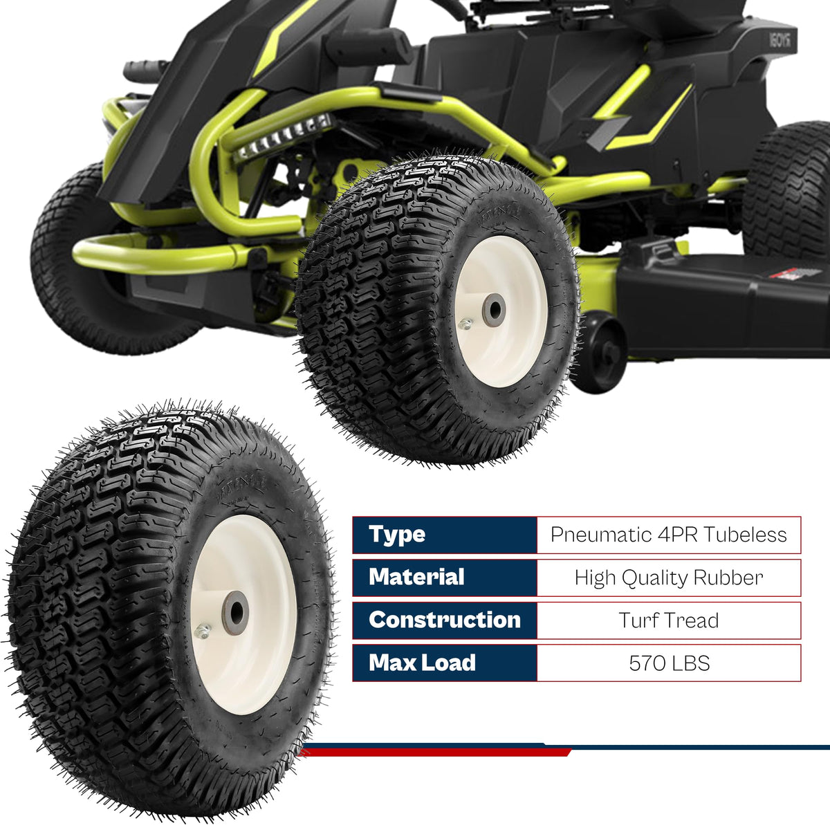 Vypart 2-Pack NHS Front Lawn Mower Tires & Wheels – 15x6.00-6, 3