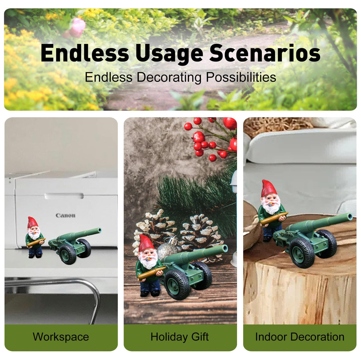Lamnes Funny Garden Gnome Statue with Cannonball and Cannon Cart – Whimsical Outdoor Decor