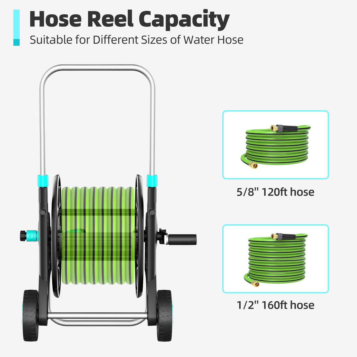 HOZCART Garden Hose Reel – Heavy-Duty Metal Cart for 100–120 ft of 5/8