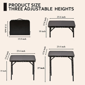 YihuiKo Folding Picnic Table with Storage Net – Matte Black Aluminum, 23.6 x 15.8, 27.5 inch max height