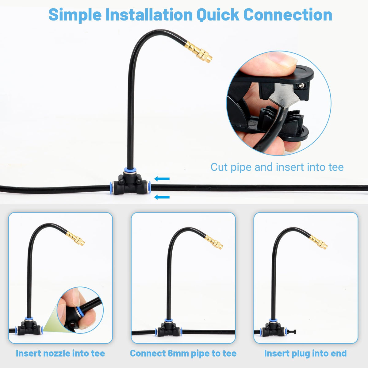 Thiswing 360° Adjustable Drip Irrigation System – 50ft, 15 Brass Misting Nozzles, 1/4-Inch Tubing