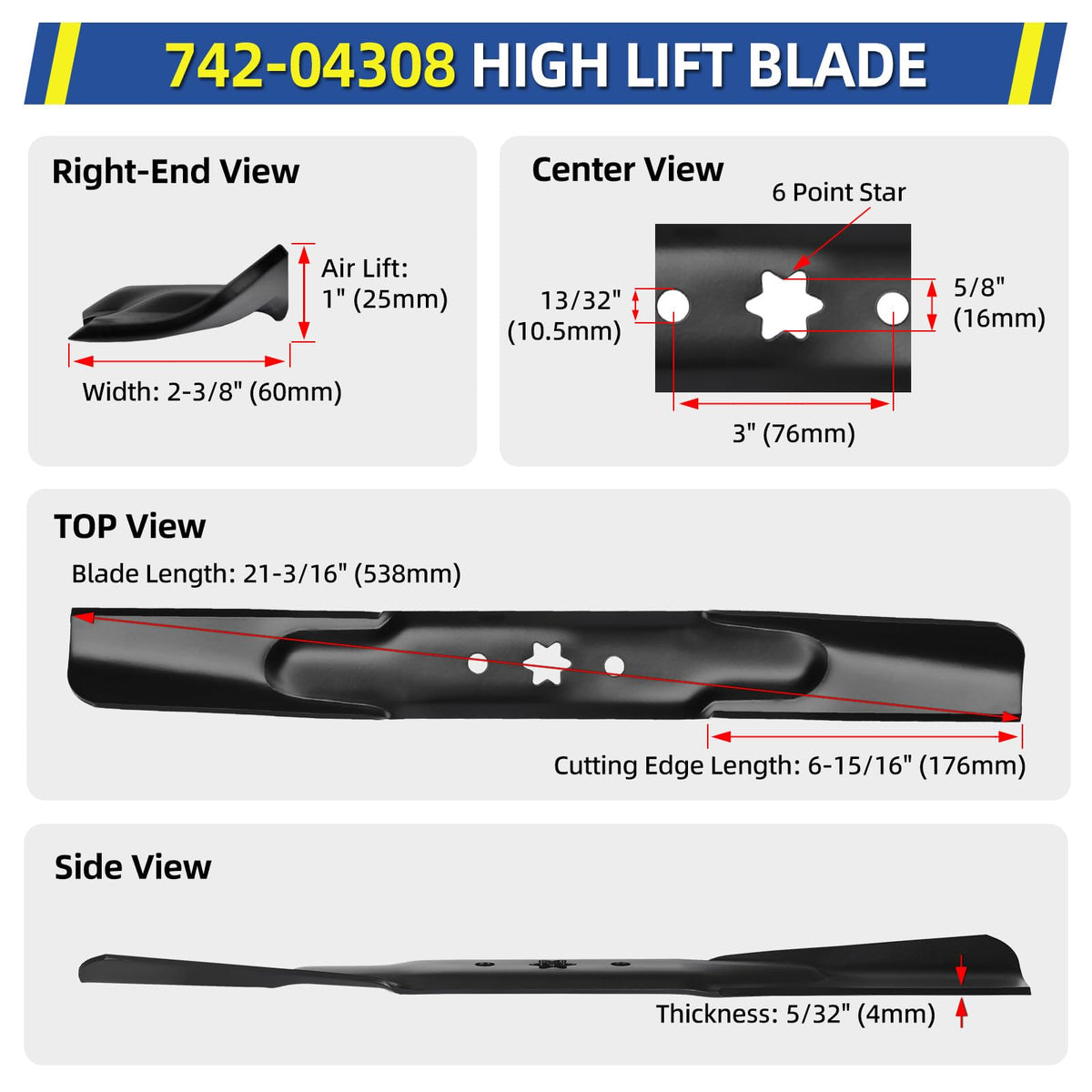 GICOOL 2 Pack High Lift Mower Blade for 42