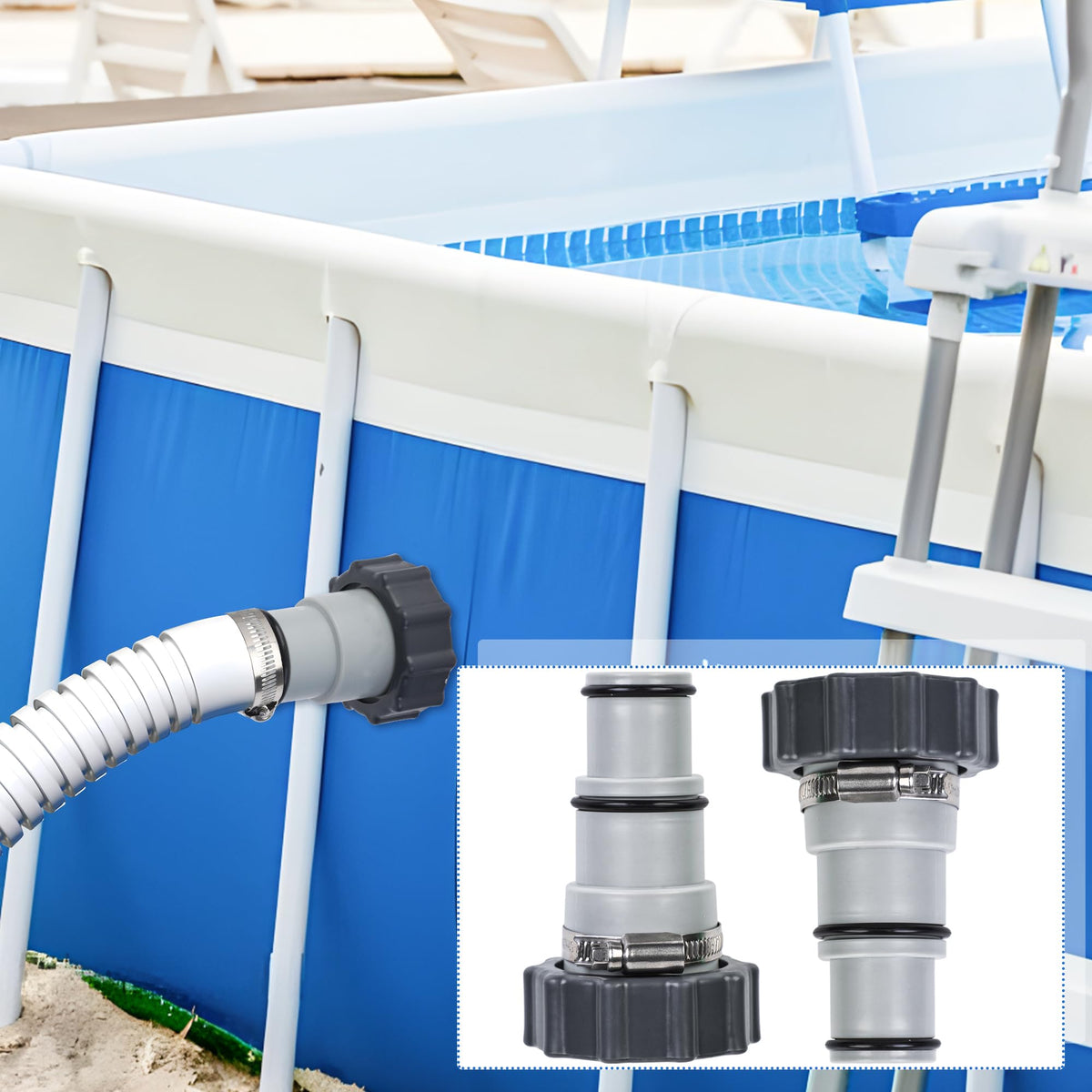 Fairooth 4 Pack A-Type Pool Hose Adapters with Clamps & Washers for Intex Pumps (1.25