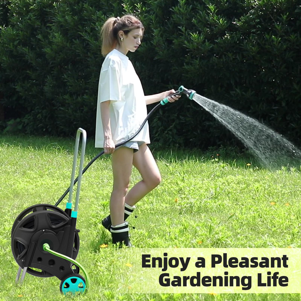 HOZCART Garden Hose Reel – Heavy-Duty Metal Cart for 100–120 ft of 5/8