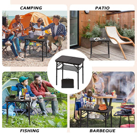 YihuiKo Folding Picnic Table with Storage Net – Matte Black Aluminum, 23.6 x 15.8, 27.5 inch max height