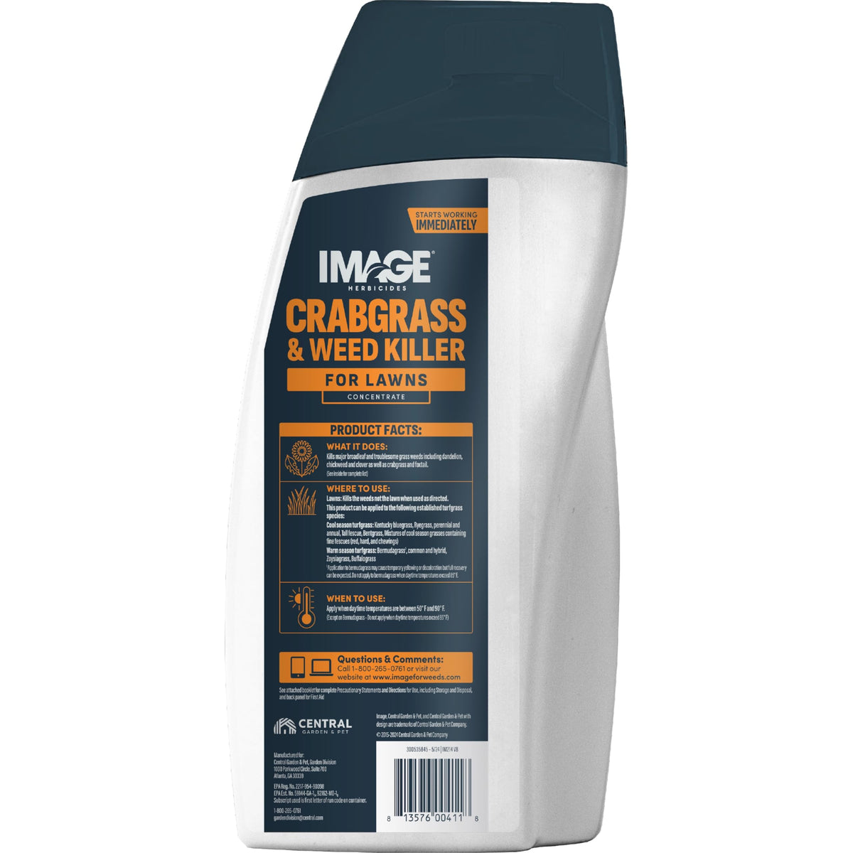 Image Herbicides concentrate label close-up highlighting quick root-to-leaf weed control.