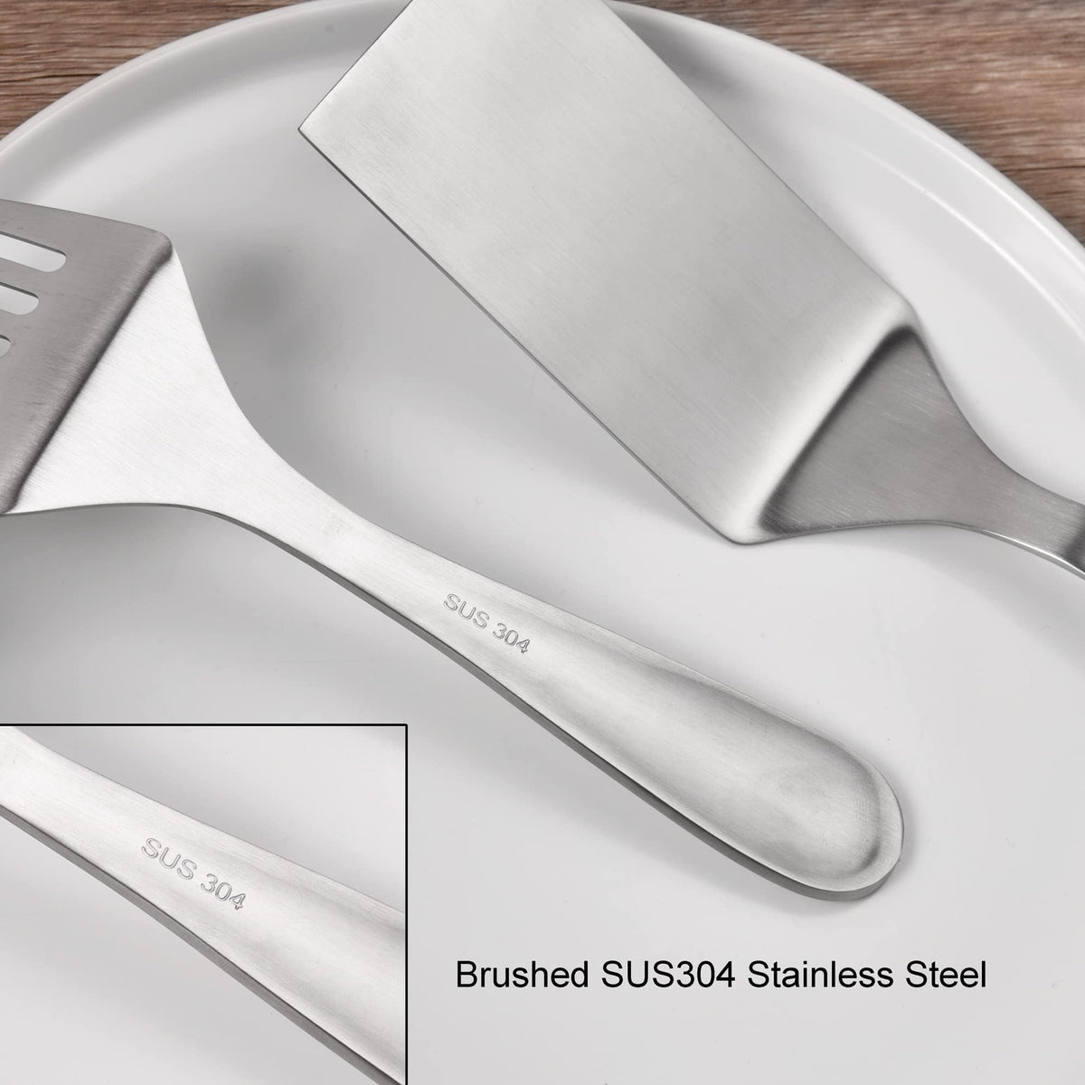 IMEEA cast-iron-safe spatula compatible with heavy pans.