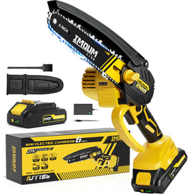 IMOUMLIVE 6-inch cordless mini chainsaw for easy one-handed pruning and precise cuts.
