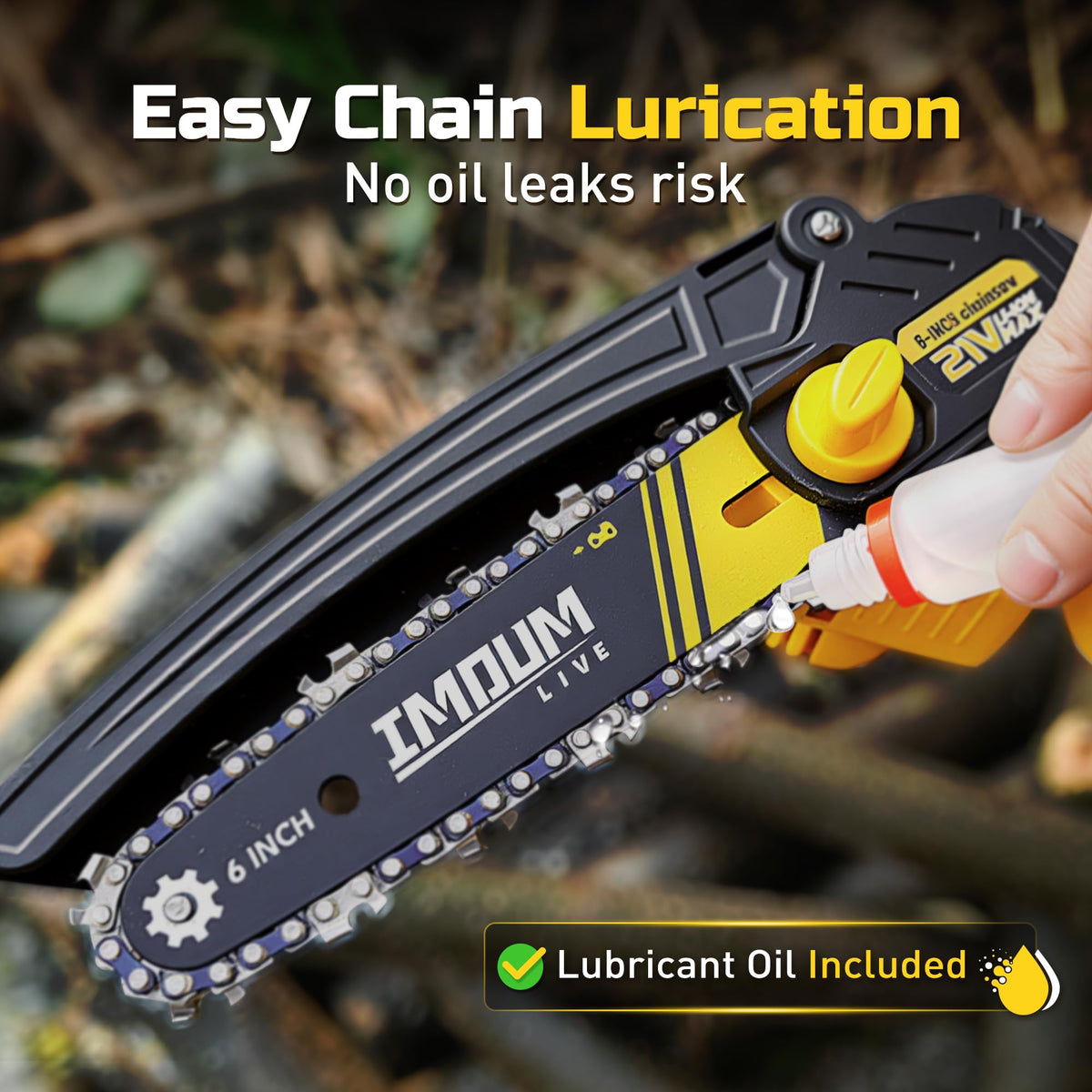 IMOUMLIVE battery-powered pruning outdoors for quieter operation.