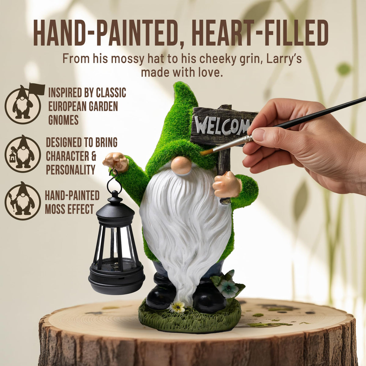 IMPECCABLE GOODS weather-resistant gnome withstands sun and rain.