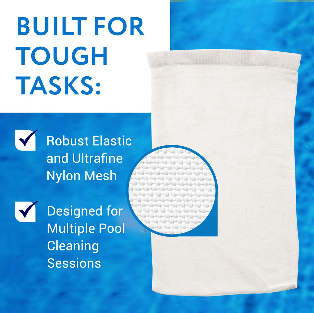 IMPRESA durable nylon mesh bag withstands repeated pool maintenance sessions