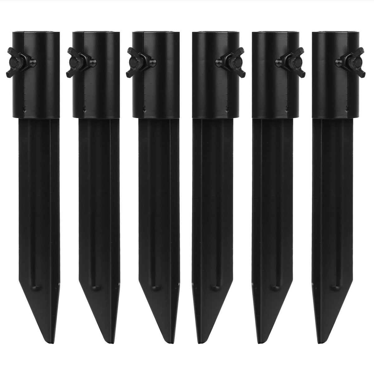 IMPRESA tiki torch stake in black aluminum offering stable ground support for outdoor lighting.