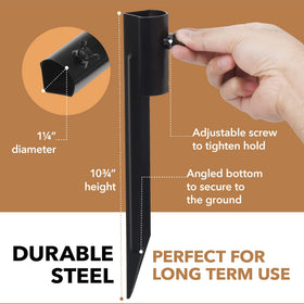 Stake compatible with ¾ to 1¼ inch poles for versatile outdoor setups.