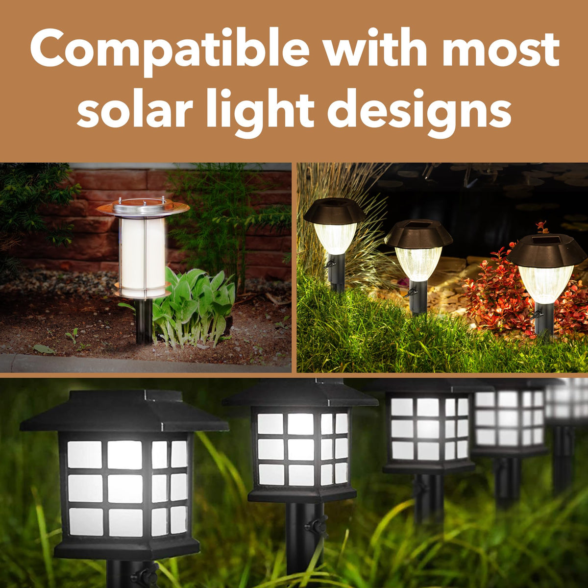 Six-pack stakes provide convenient lighting solutions for patios and paths.