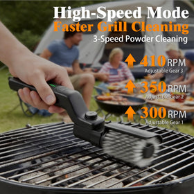 imtfzct electric grill brush features an 180-degree rotating head for hard-to-reach gaps.